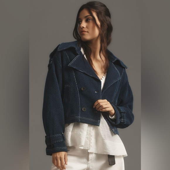 Anthropologie Jackets & Blazers - Anthropologie Pilcro Cropped Denim Peacoat Jacket Size Large
